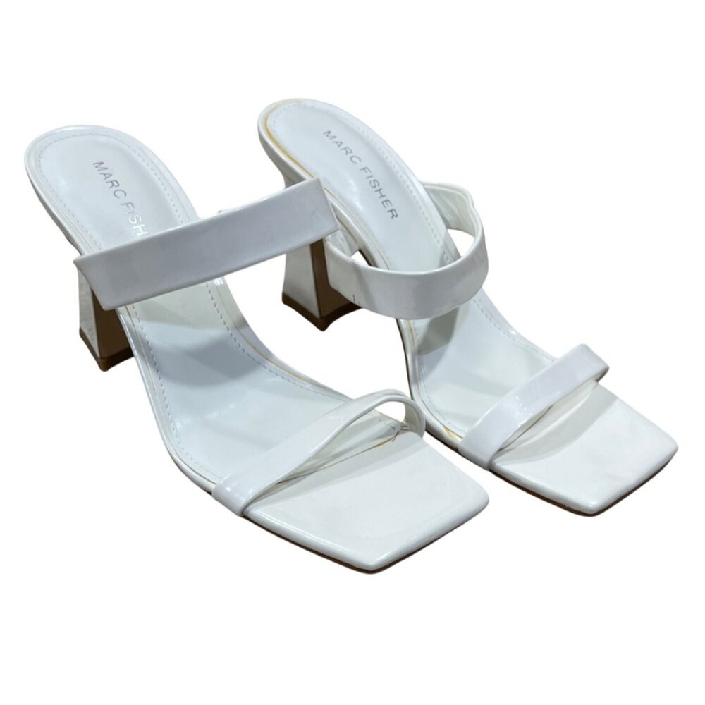 Marc Fisher Zasha Sandal Block Heel Double Strap White Size 7.5